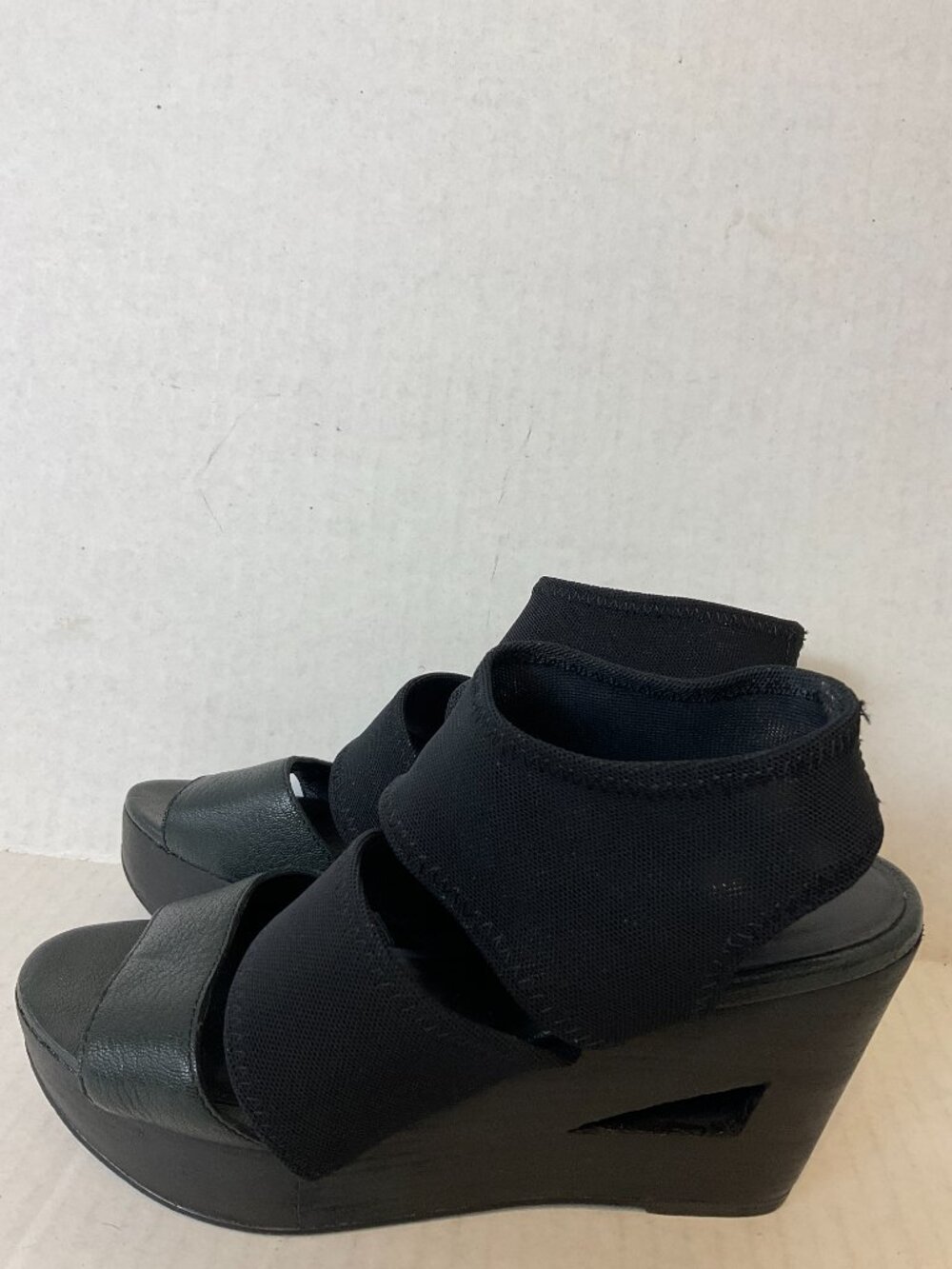 Eileen Fisher Wedge Platform Shoes 6.5 Black Fabric Leather